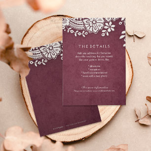 Burgundy vintage snöre rustic weddation-kort tilläggskort
