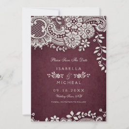 Burgundy vintage snöre Rustic wedding sparar datum Spara Datumet