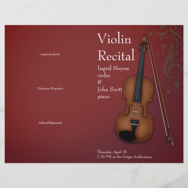 Burgundy Violin Viola Foled Skäl Program (Framsida)