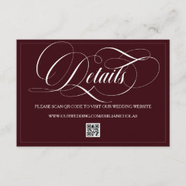 Burgundy Vit Bröllopsinformation QR Bifogad Kort