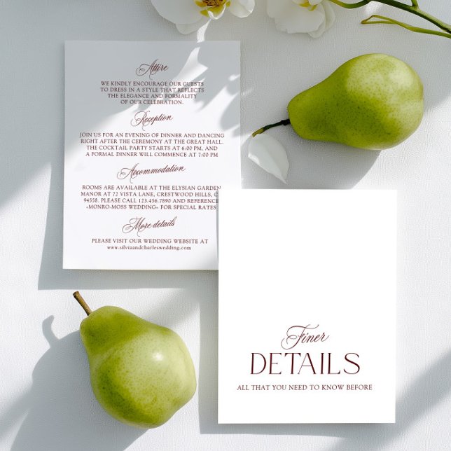 Burgundy & Vit Bröllopsinformationskort OSA Kort (Burgundy & White Wedding Information Card)