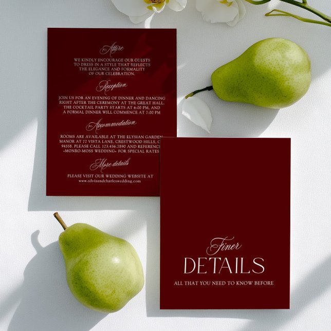 Burgundy & Vit Bröllopsinformationskort OSA Kort (Burgundy & White Wedding Information Card)