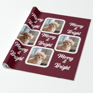 Burgundy Vit Husdjurs Foto Semester Presentpapper