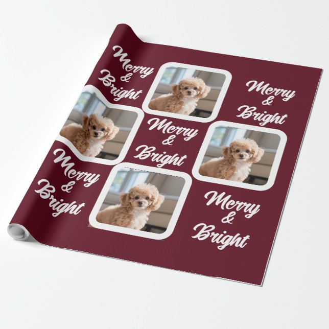 Burgundy Vit Husdjurs Foto Semester  Presentpapper (Utrullad)