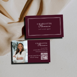 Burgundy & Vit Lyxig QR-kod för professionella fot Visitkort