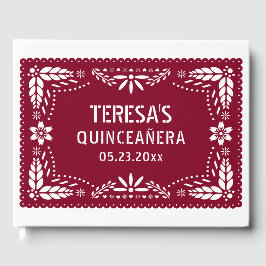 Burgundy, vit papel picado Mexican Quinceañera Gästböcker