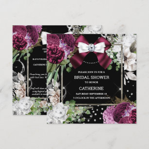 Burgundy vit ros blommigt diamant  bow chic inbjudningar