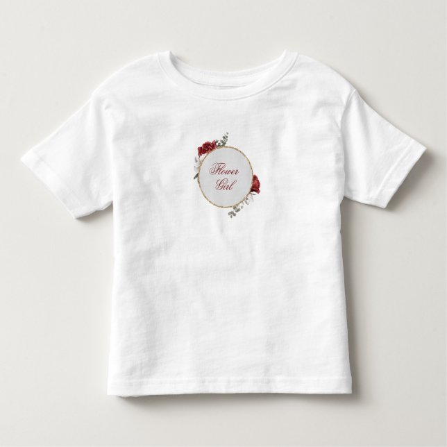 Burgundy  & Vit ros Flower Girl T-Shirt (Framsida)