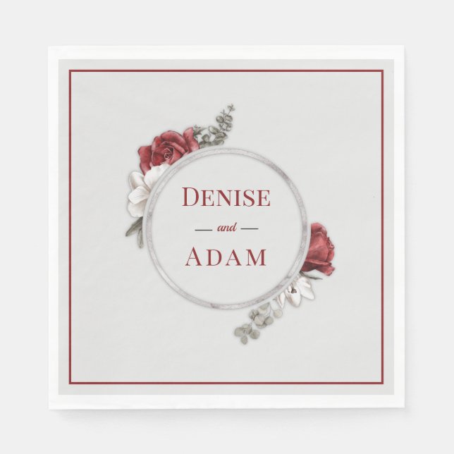 Burgundy  & Vit ros Silver Foil Pappersservett (Framsidan)