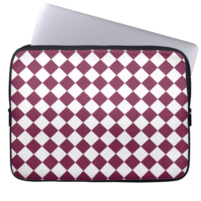 Burgundy Vit Rutdiamondsmönster Laptop Fodral (Framsidan)