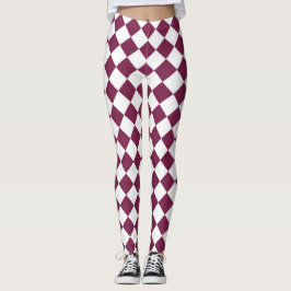 Burgundy Vit Rutig Diamantmönster Leggings