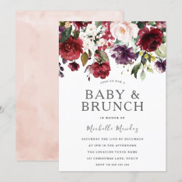  Burgundy Watercolor Baby Shower & Brunch Inbjudningar