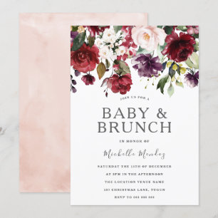 Burgundy Watercolor Baby Shower & Brunch Inbjudningar