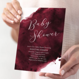 Burgundy Watercolor Baby Shower Inbjudningar