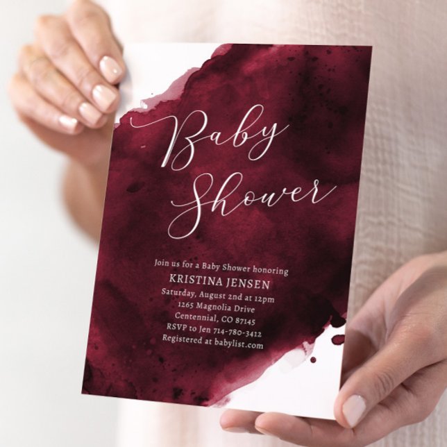 Burgundy Watercolor Baby Shower Inbjudningar (Skapare uppladdad)