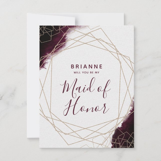 Burgundy Watercolor blir min Maid of honor Inbjudningar (Framsida)