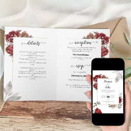 Burgundy Watercolor Blommigt bröllop Inbjudan