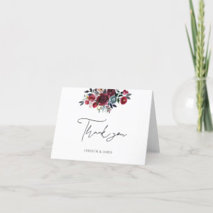 Burgundy Watercolor Blommigt Bröllop Möhippa Tack Kort