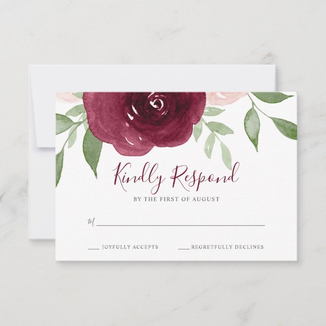 Burgundy Watercolor Blommigt Bröllop OSA (Framsida)