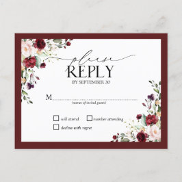 Burgundy Watercolor Blommigt Bröllop OSA Invi Inbjudan Vykort