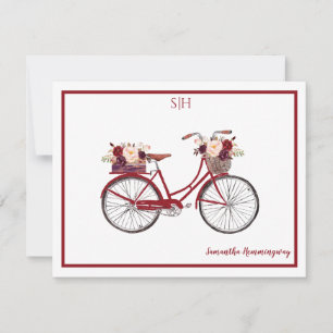 Burgundy Watercolor Blommigt Cycle Monogram Namn Anteckningskort