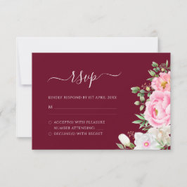 Burgundy Watercolor Blommigt Elegant bröllop OSA Kort