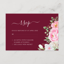 Burgundy Watercolor Blommigt Elegant bröllop OSA Kort