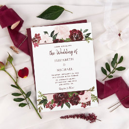 Burgundy Watercolor Blommigt Fall bröllop Inbjudningar