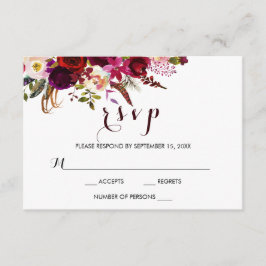 Burgundy Watercolor Blommigt Fall Wedding OSA kort
