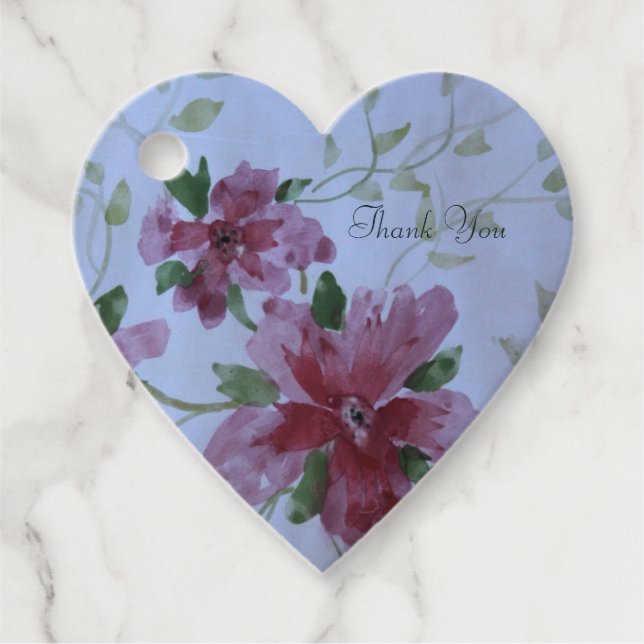 Burgundy Watercolor Blommigt Heart Gåvor Etiketter (Framsida)