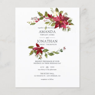 Burgundy Watercolor Blommigt jul Bröllop Flygblad