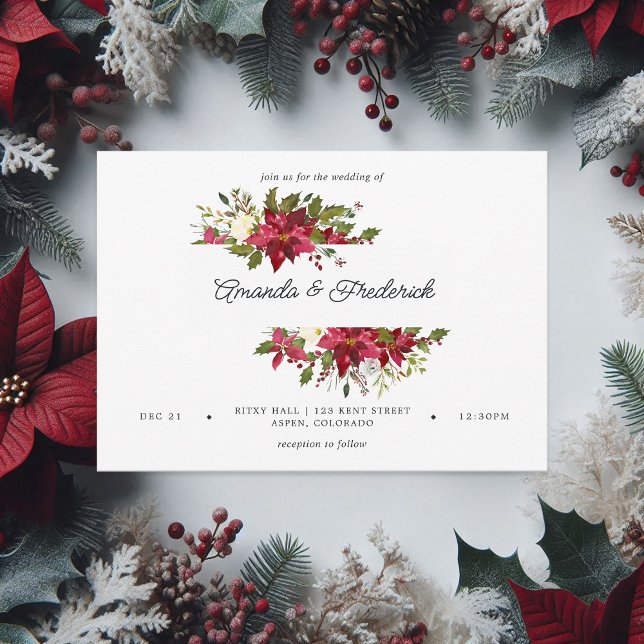 Burgundy Watercolor Blommigt jul Bröllop Inbjudningar (Burgundy Watercolor Floral Christmas Wedding Invitation)