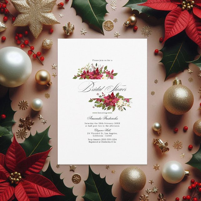 Burgundy Watercolor Blommigt Möhippa jul Inbjudningar (Burgundy Watercolor Floral Christmas Bridal Shower Invitation)