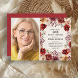 Burgundy Watercolor Blommigt Photo 60 Birthday Inbjudningar<br><div class="desc">blommigt av elegant- och krämfärgsmassa med vattenfärg/hösten 60 födelsedagsfest inbjudan för kvinnor. Anpassa genom att lägga till ett foto och information om party. Kontakta mig om du behöver hjälp med dina anpassningar eller om du vill begära ytterligare matchning eller samordning av Zazzle-produkter för din händelse.</div>