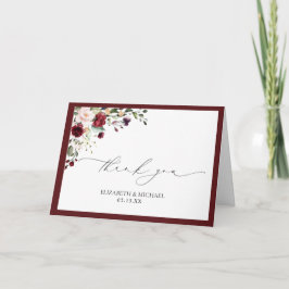 Burgundy Watercolor Blommigt Photo Tack Kort