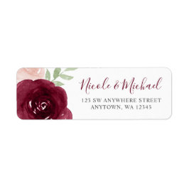 Burgundy Watercolor Blommigt Returadress Returadress Etikett