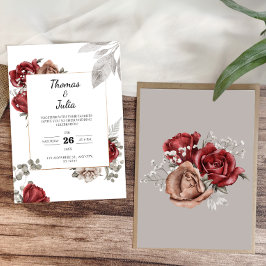 Burgundy Watercolor Blommigt Simple Bröllop Inbjudningar
