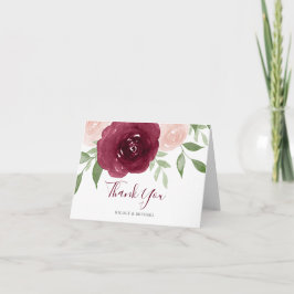 Burgundy Watercolor Blommigt Tack Kort