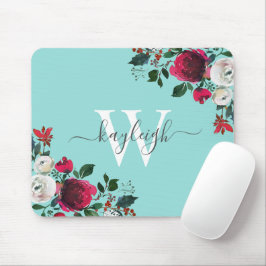 Burgundy Watercolor Blommigt Turcos Monogrammed Musmatta