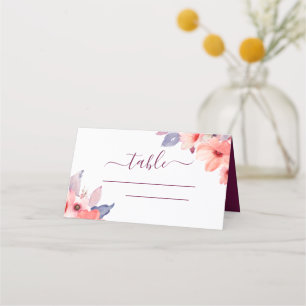 Burgundy Watercolor Bröllop Blommigt Place Card Placeringskort