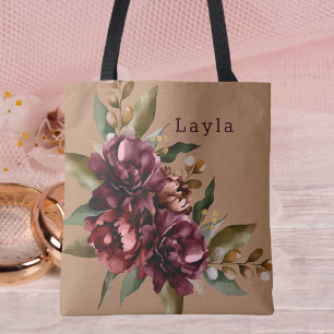 Burgundy Watercolor Fall Blommigt Bouquet Bridesma Tygkasse