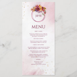 Burgundy Watercolor Fall Bouquet Elegant bröllop Meny