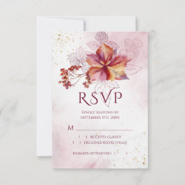 Burgundy Watercolor Fall Bouquet Elegant bröllop OSA Kort