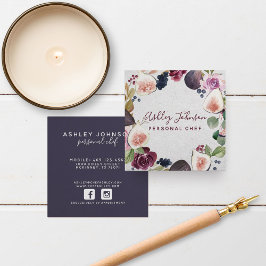 Burgundy Watercolor Fig & Flower Wandeans Typograp Fyrkantigt Visitkort
