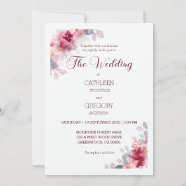 Burgundy Watercolor Floral Calligraphy Wedding Inbjudningar