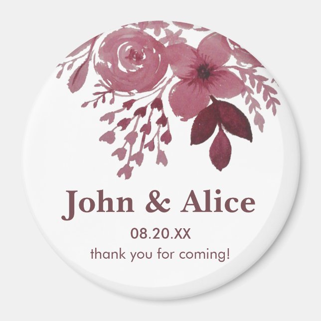 Burgundy Watercolor Floral Wedding Magnet (Framsidan)