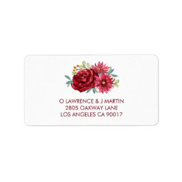 Burgundy Watercolor Flowers Adressetikett