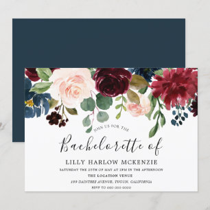 Burgundy Watercolor Flowers Bachelorette Party Inbjudningar