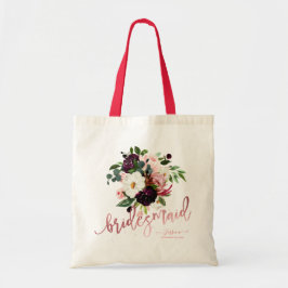 Burgundy Watercolor Flowers Bridesmaid Gift Tygkasse