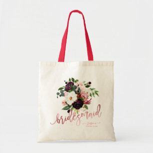 Burgundy Watercolor Flowers Bridesmaid Gift Tygkasse